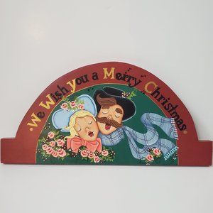 VTG Christmas Wall Decor Hanging Wood Plaque Handpainted Carolers Holiday Wishes